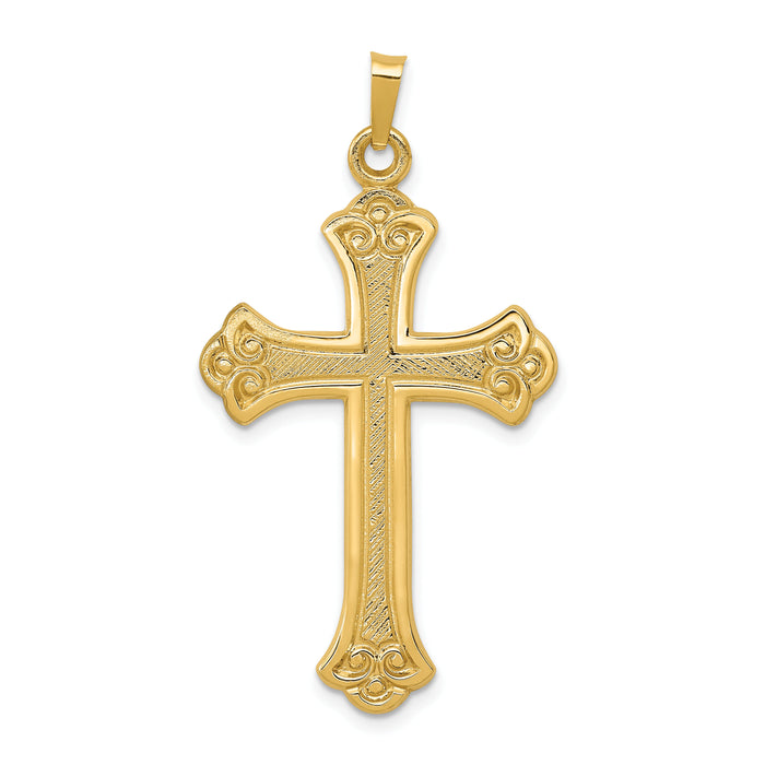 14k Textured and Polished Fleur de lis Cross Pendant-XR1449