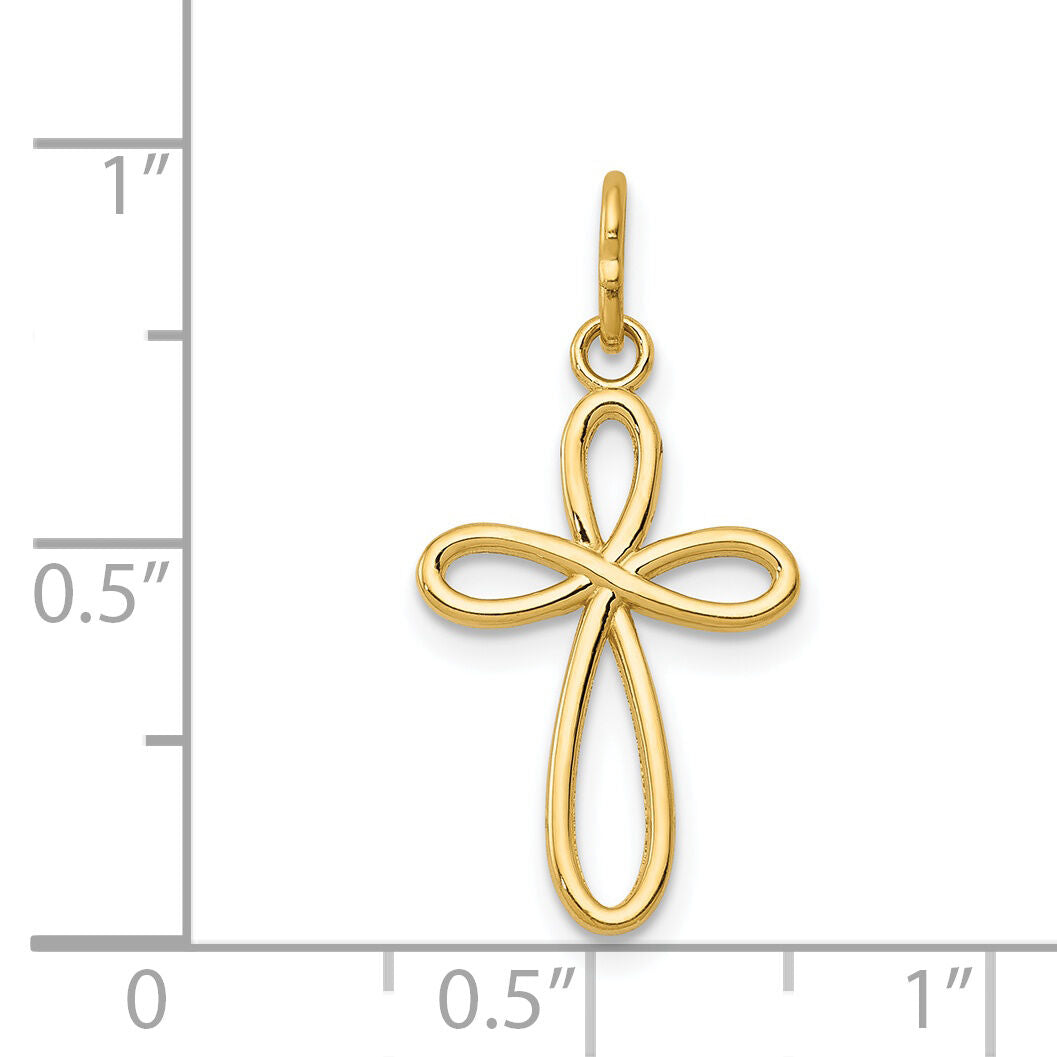 14k Gold Polished Small Ribbon Cross Pendant-XR1451