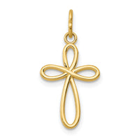 14k Gold Polished Small Ribbon Cross Pendant-XR1451