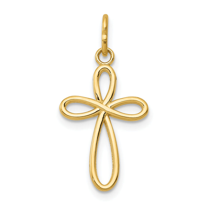 14k Gold Polished Small Ribbon Cross Pendant-XR1451