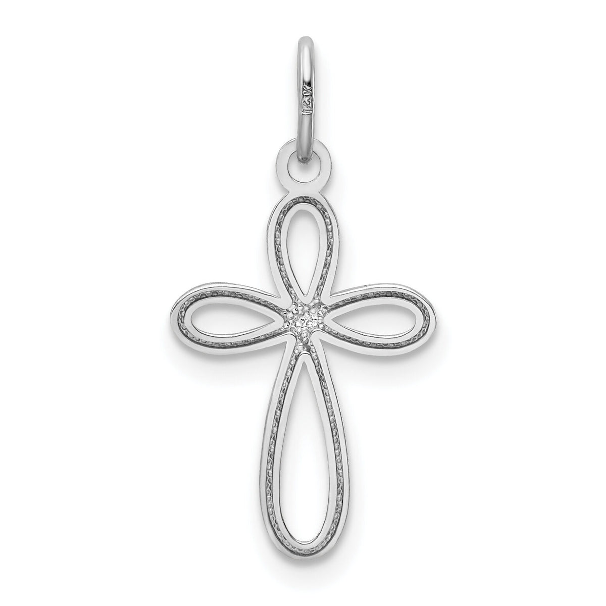 14k White Gold Polished Small Ribbon Cross Pendant-XR1452