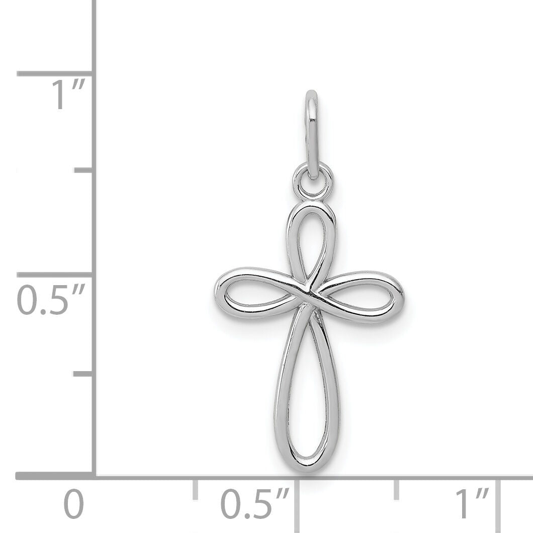 14k White Gold Polished Small Ribbon Cross Pendant-XR1452