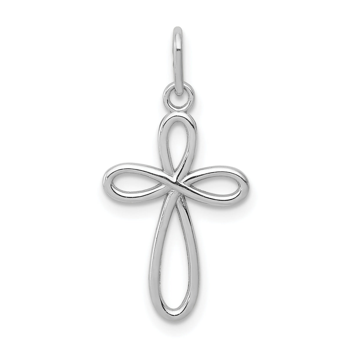 14k White Gold Polished Small Ribbon Cross Pendant-XR1452