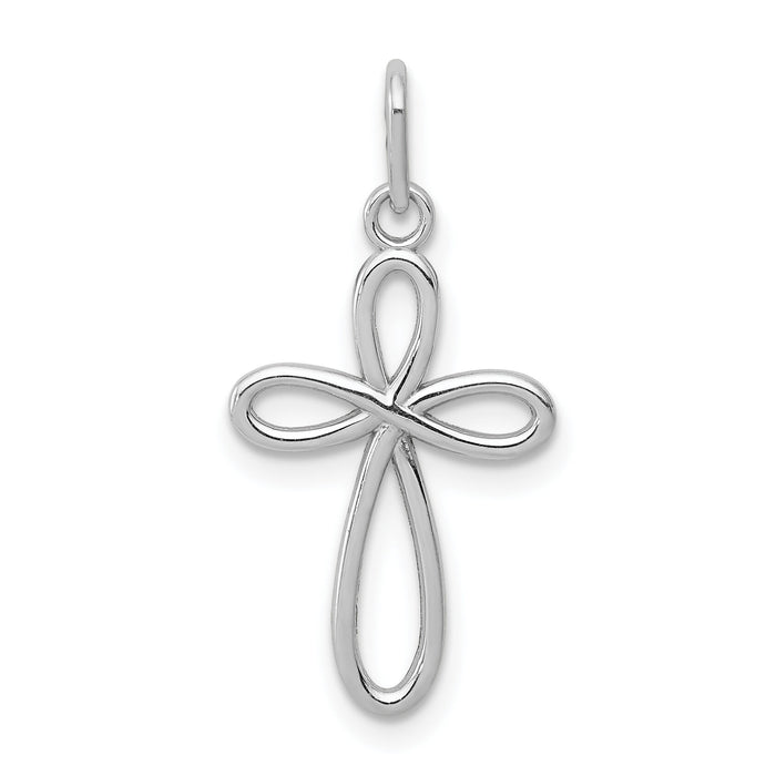 14k White Gold Polished Small Ribbon Cross Pendant-XR1452