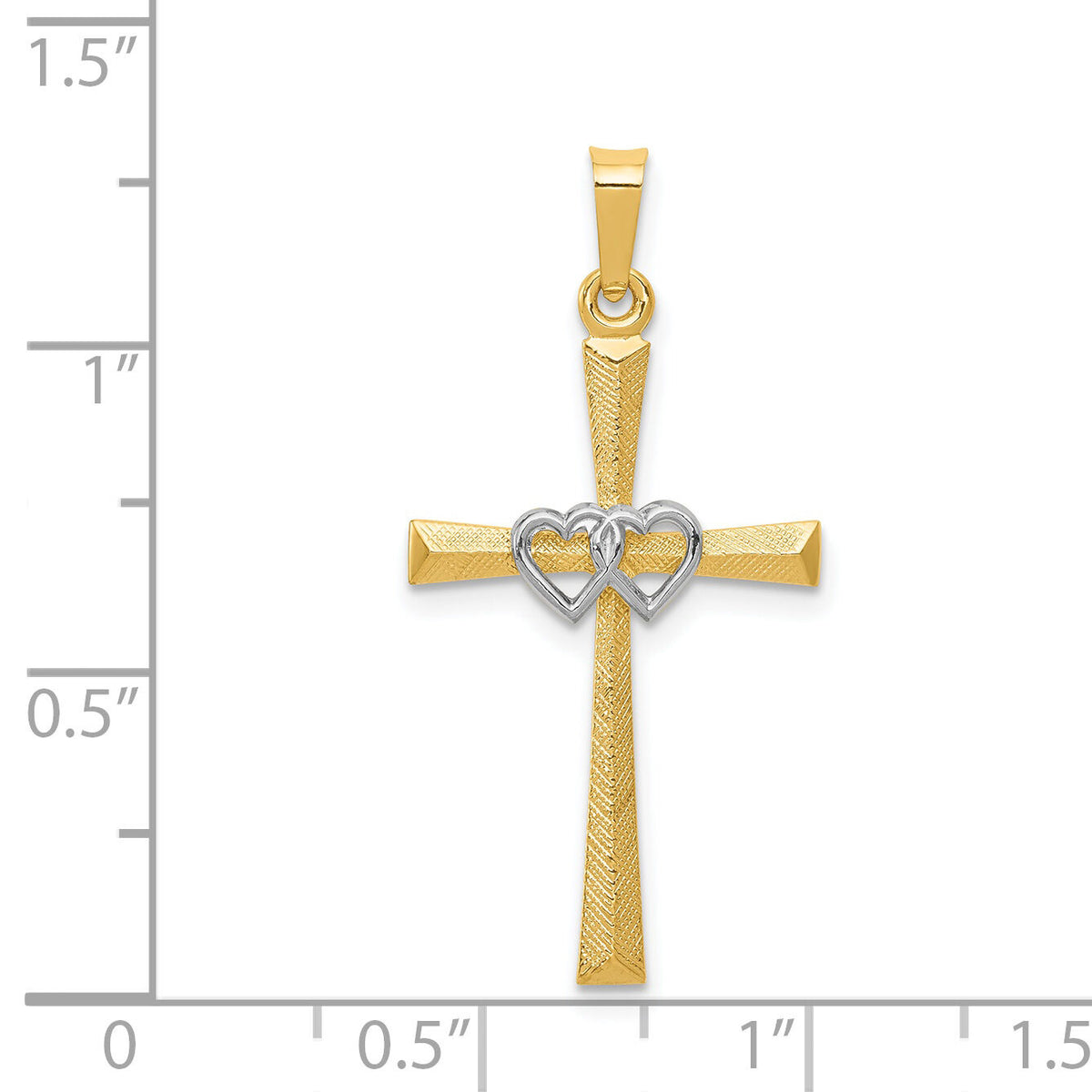 14K Two-tone Textured and Polished Latin Cross w/ Hearts Pendant-XR1455