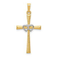 14K Two-tone Textured and Polished Latin Cross w/ Hearts Pendant-XR1455