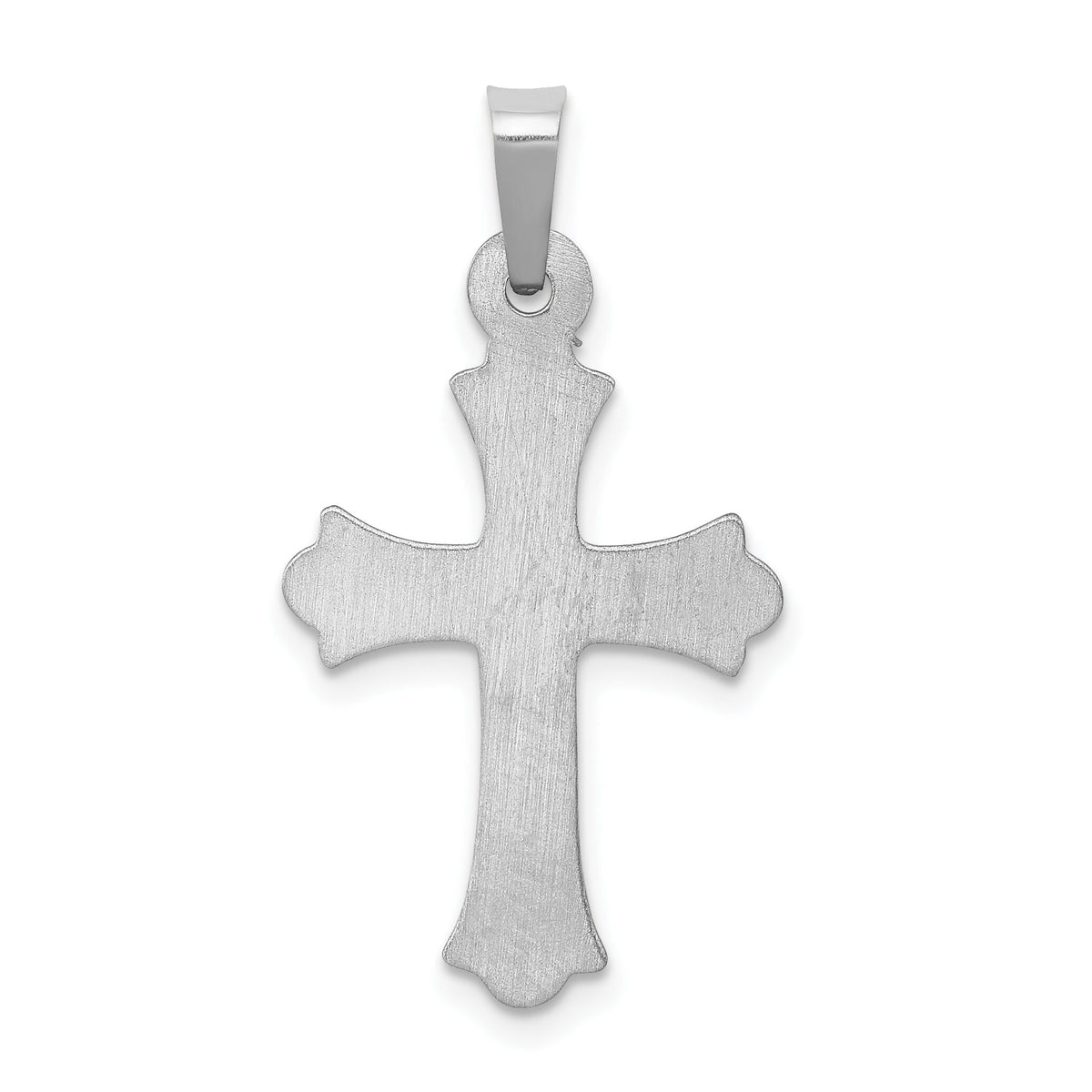 14K White Gold Textured and Polished Fleur de lis Cross Pendant-XR1458