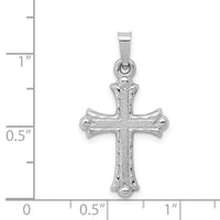 14K White Gold Textured and Polished Fleur de lis Cross Pendant-XR1458