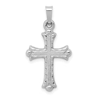 14K White Gold Textured and Polished Fleur de lis Cross Pendant-XR1458