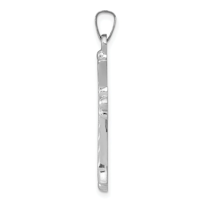 14K White Gold Textured and Polished Fleur de lis Cross Pendant-XR1459