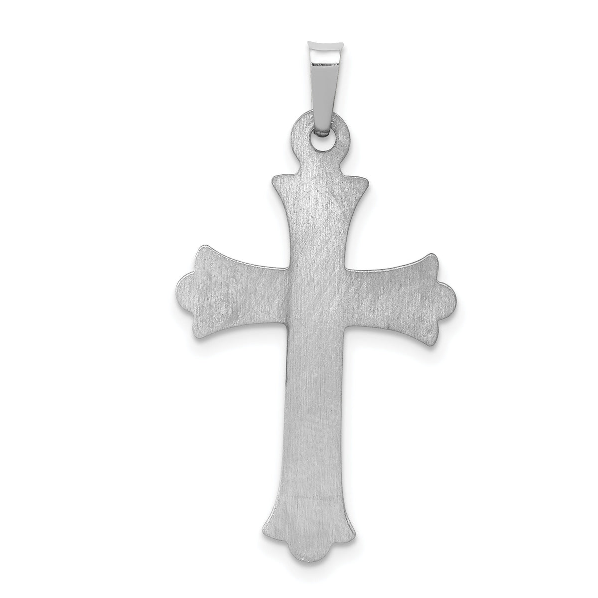 14K White Gold Textured and Polished Fleur de lis Cross Pendant-XR1459