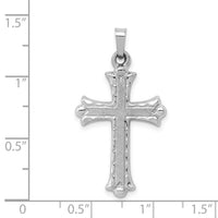 14K White Gold Textured and Polished Fleur de lis Cross Pendant-XR1459