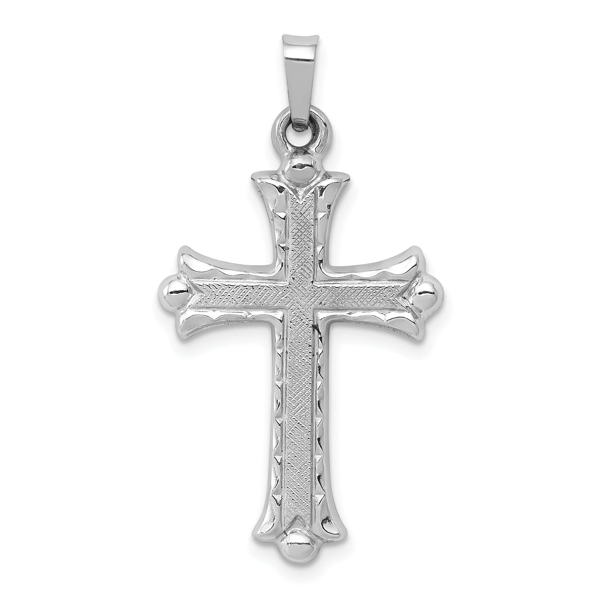 14K White Gold Textured and Polished Fleur de lis Cross Pendant-XR1459