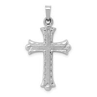 14K White Gold Textured and Polished Fleur de lis Cross Pendant-XR1459