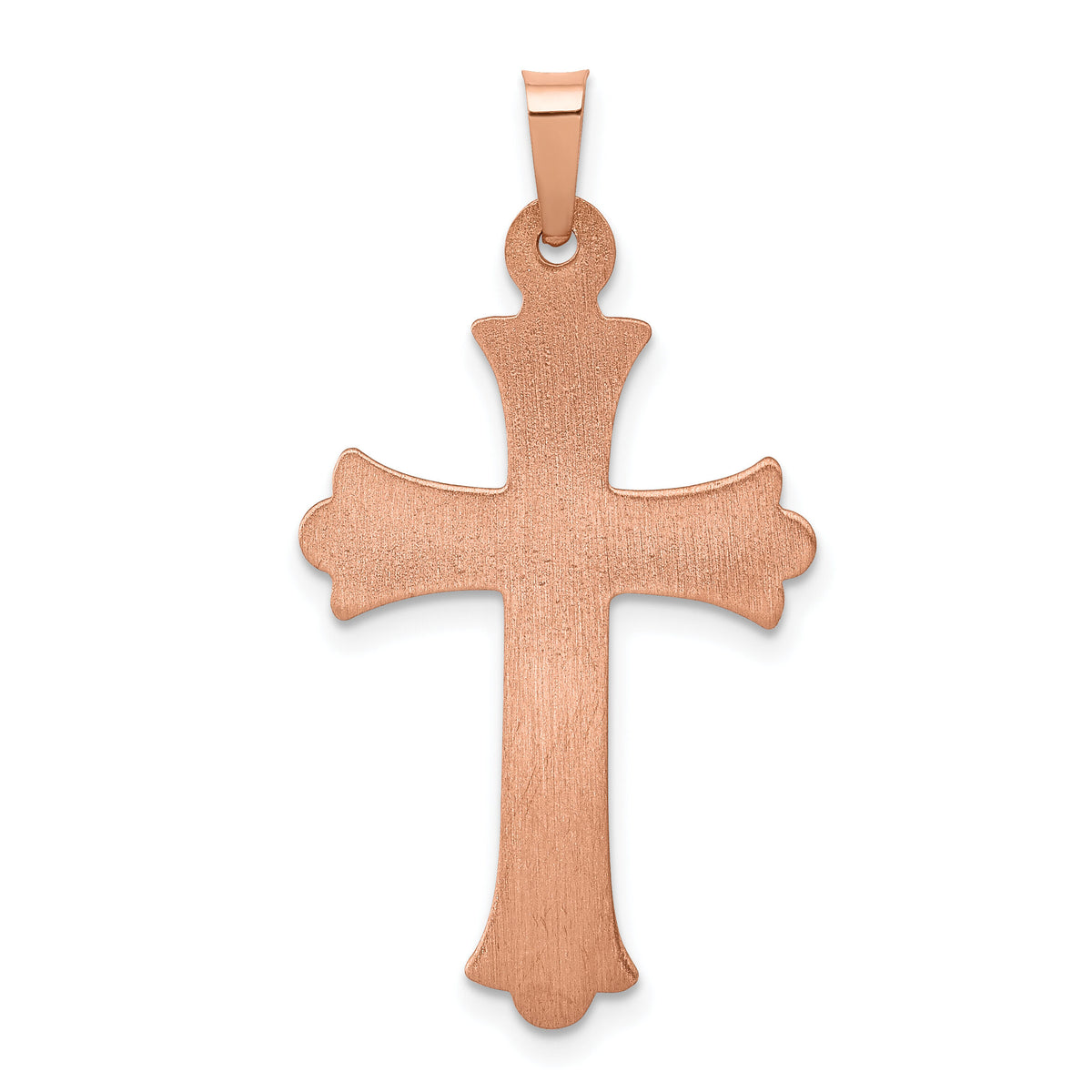 14K Rose Gold Brushed and Polished Budded Cross Pendant-XR1460