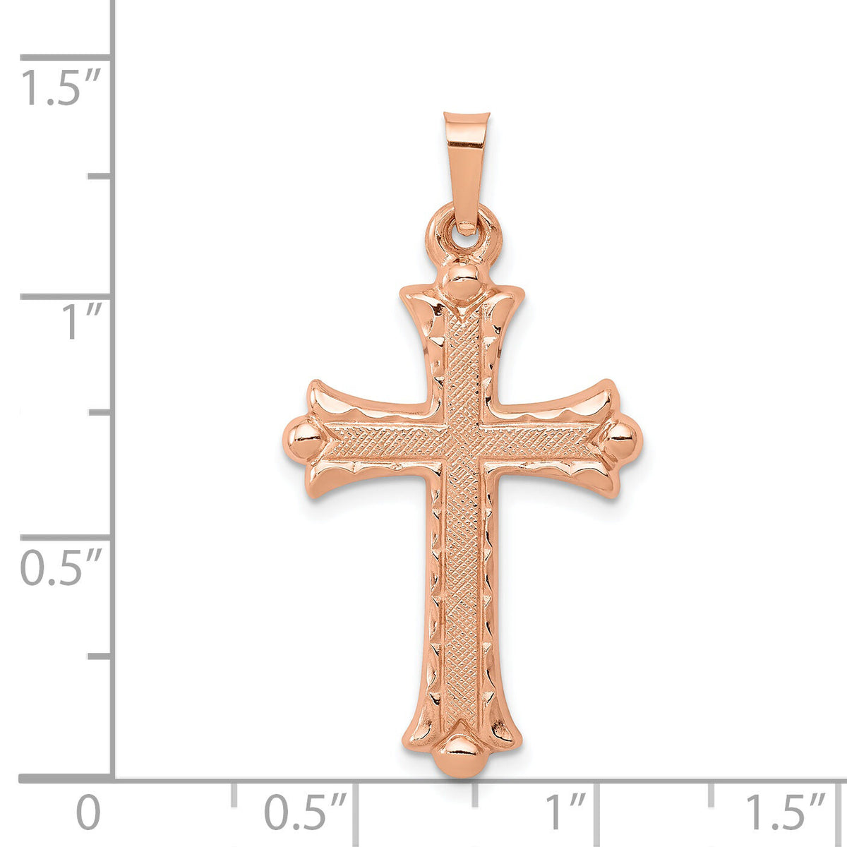 14K Rose Gold Brushed and Polished Budded Cross Pendant-XR1460