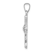 14K White Gold Diamond Fleur De Lis Cross Pendant-XR1462