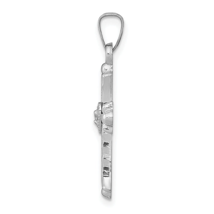 14K White Gold Diamond Fleur De Lis Cross Pendant-XR1462