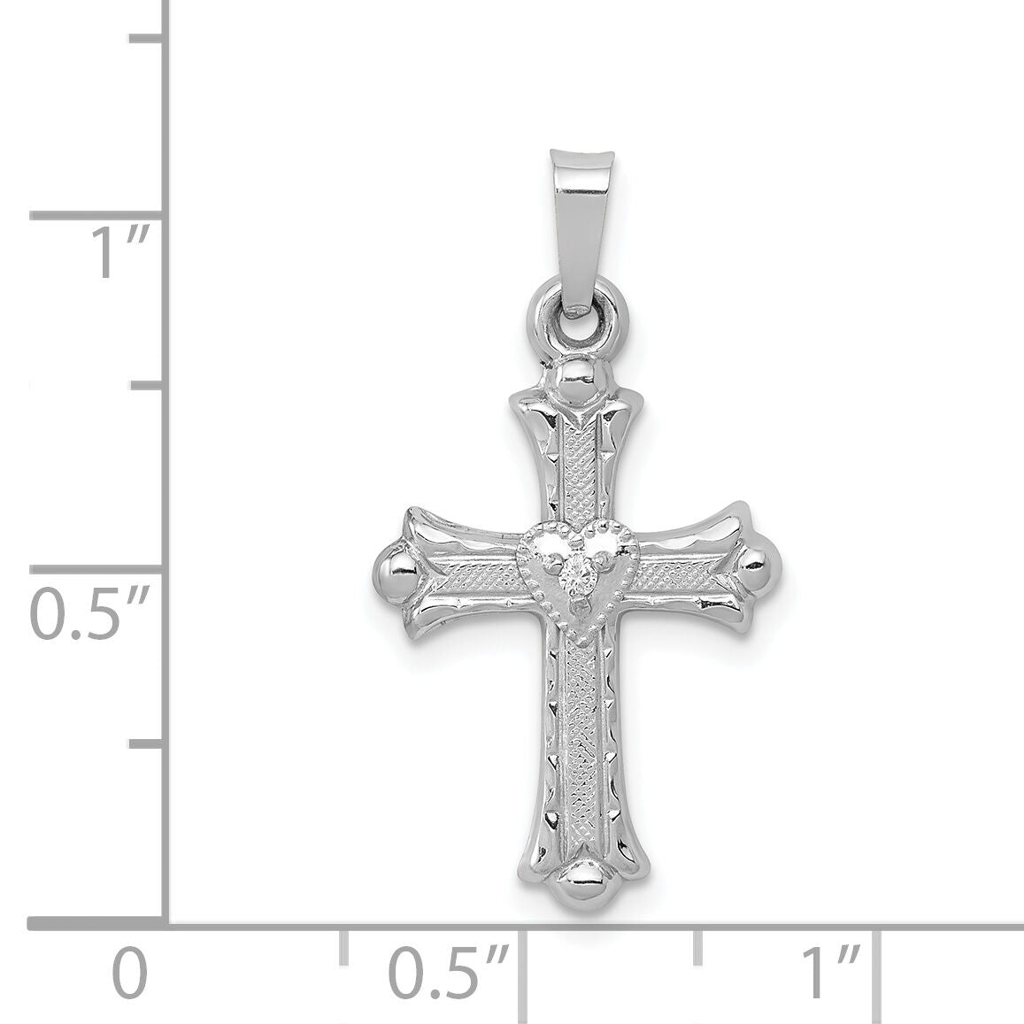14K White Gold Diamond Fleur De Lis Cross Pendant-XR1462