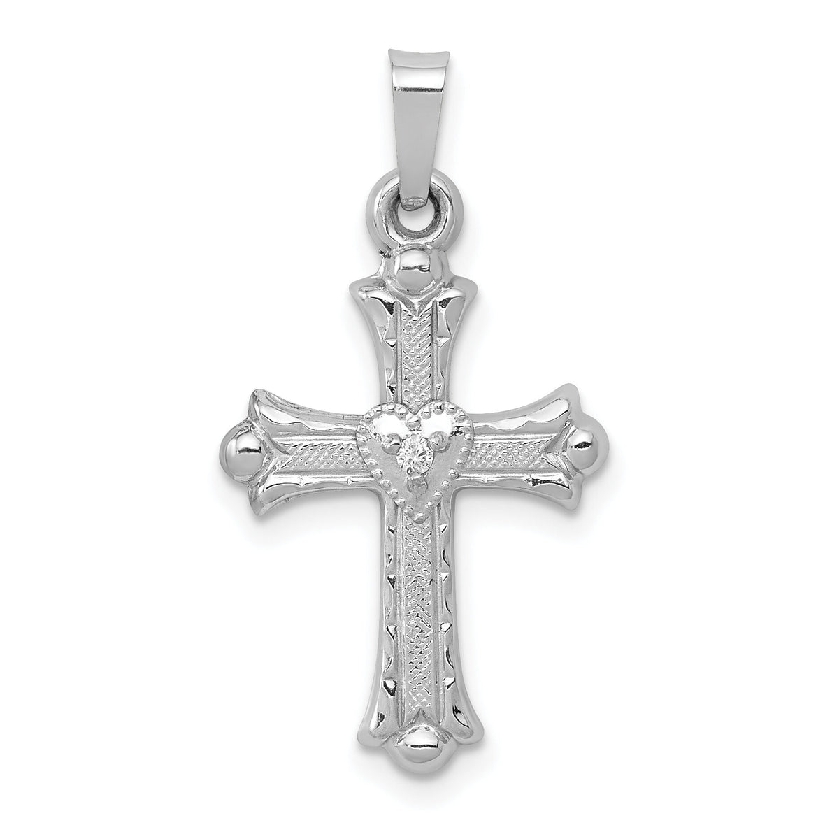 14K White Gold Diamond Fleur De Lis Cross Pendant-XR1462