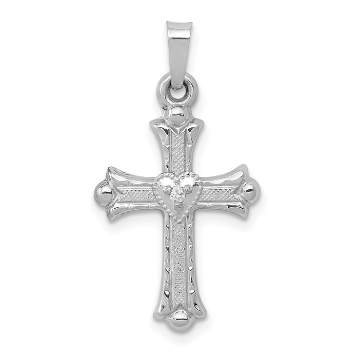 14K White Gold Diamond Fleur De Lis Cross Pendant-XR1462