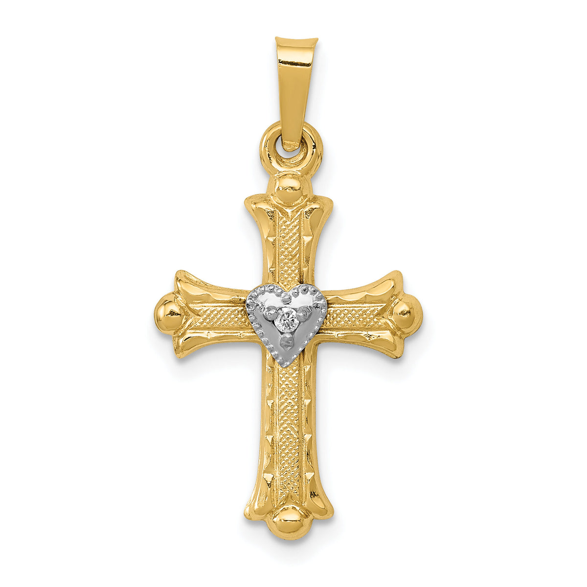 14K w/Rhodium Diamond Fleur De Lis Cross Pendant-XR1464