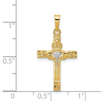14k and Rhodium Polished Claddagh Cross Pendant-XR1467