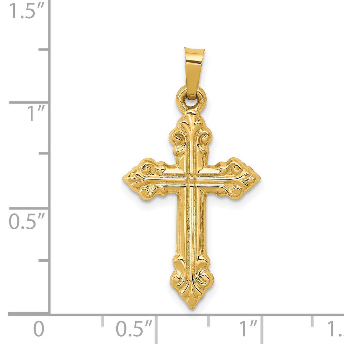 14k Brushed and Polished Fleur de Lis Cross Pendant-XR1472