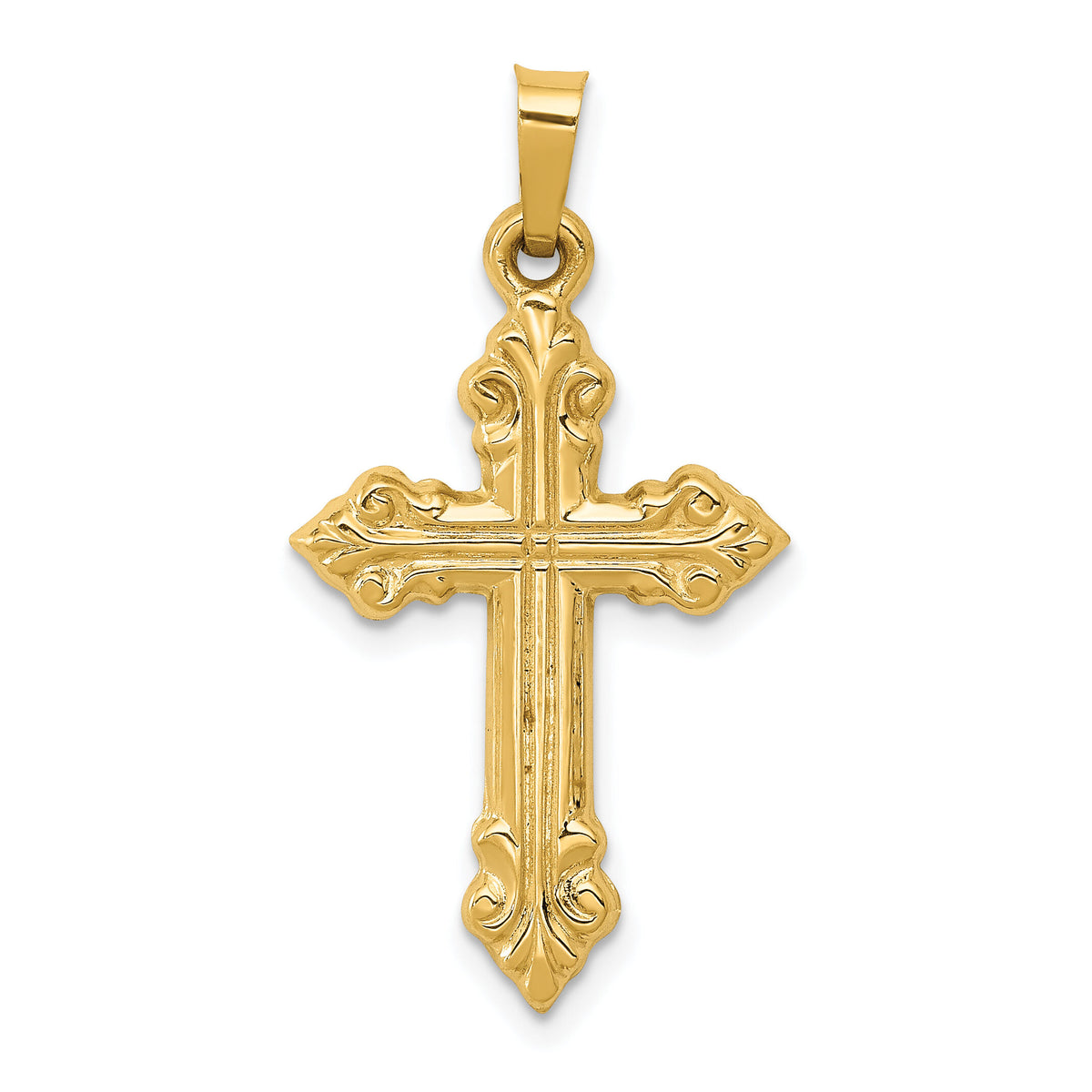 14k Brushed and Polished Fleur de Lis Cross Pendant-XR1472