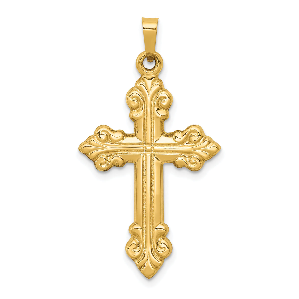 14k Polished Fleur de Lis Cross Pendant-XR1473
