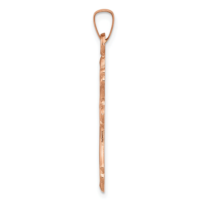14K Rose Gold Polished Fleur De Lis Cross Pendant-XR1474