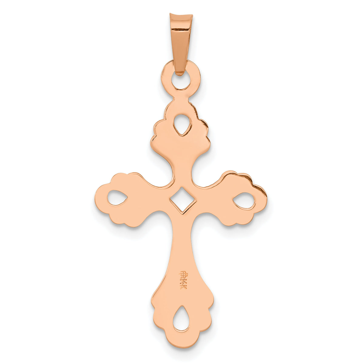 14K Rose Gold Polished Fleur De Lis Cross Pendant-XR1474