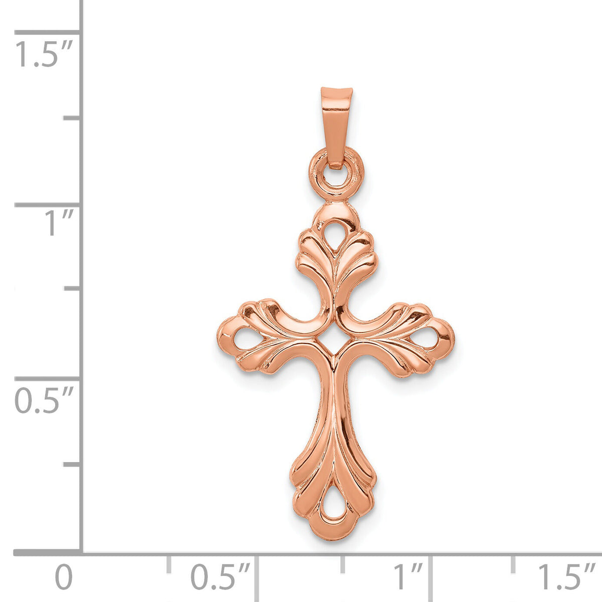14K Rose Gold Polished Fleur De Lis Cross Pendant-XR1474