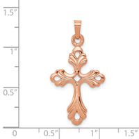 14K Rose Gold Polished Fleur De Lis Cross Pendant-XR1474