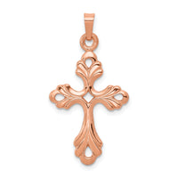 14K Rose Gold Polished Fleur De Lis Cross Pendant-XR1474