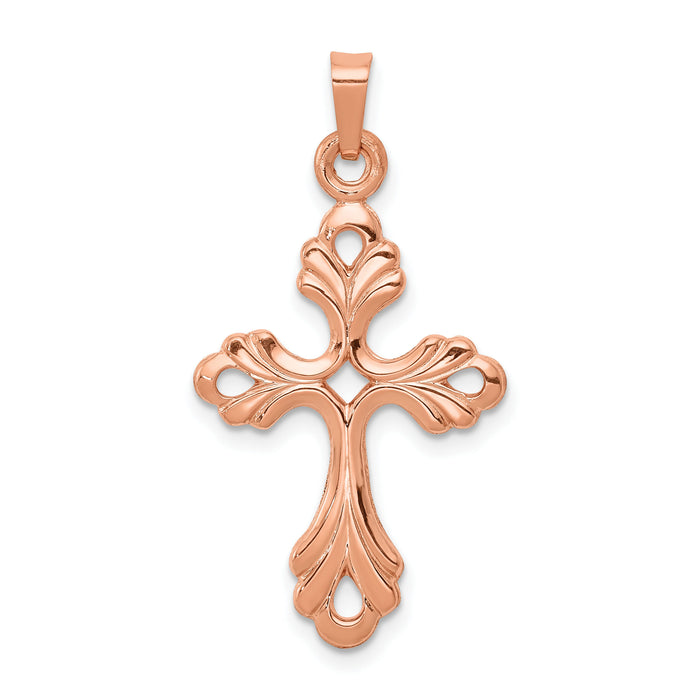 14K Rose Gold Polished Fleur De Lis Cross Pendant-XR1474