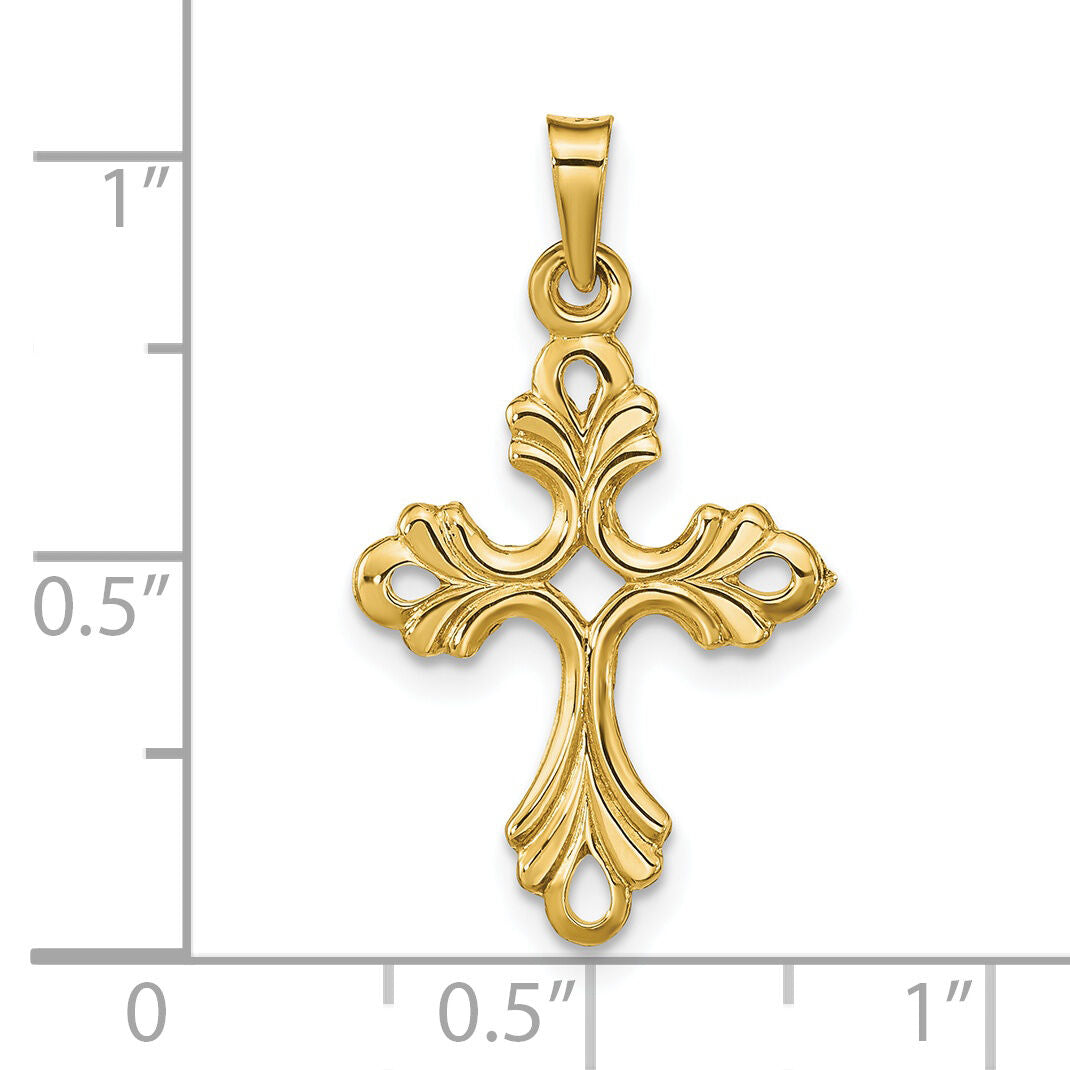 14k Polished Fleur De Lis Cross Pendant-XR1475