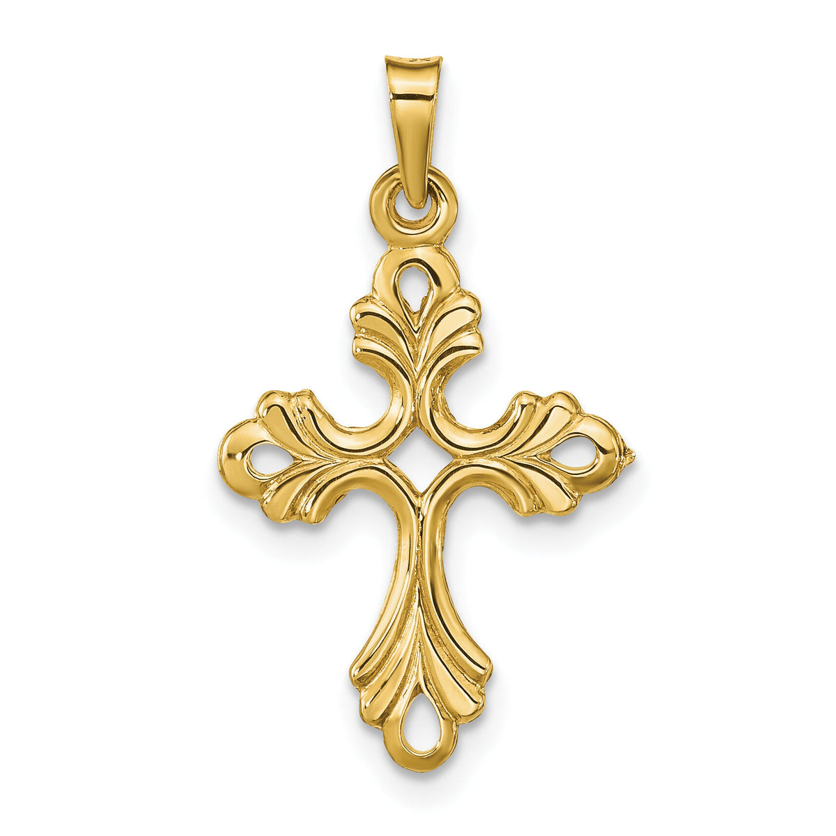 14k Polished Fleur De Lis Cross Pendant-XR1475