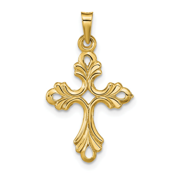 14k Polished Fleur De Lis Cross Pendant-XR1475