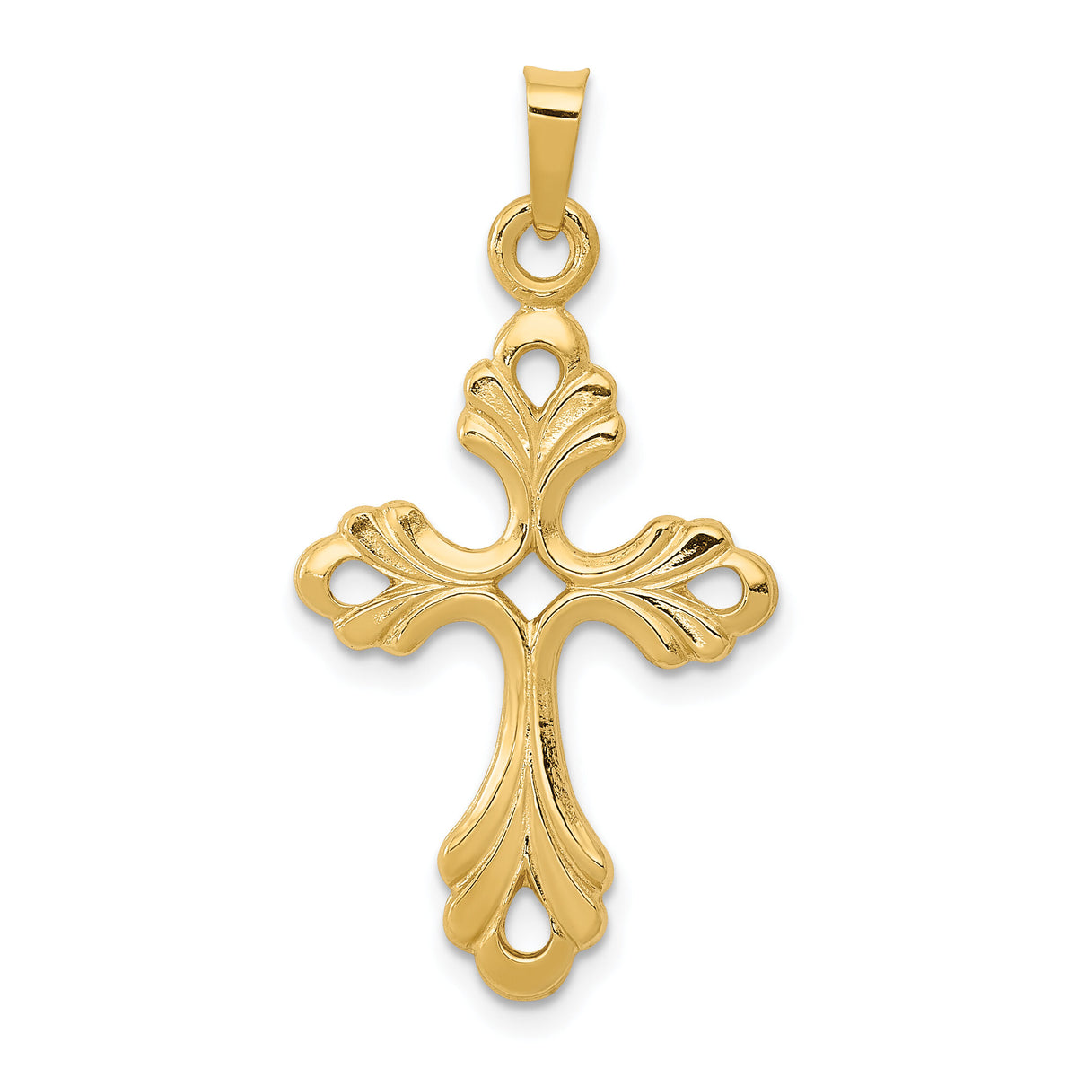 14k Polished Fleur De Lis Cross Pendant-XR1476