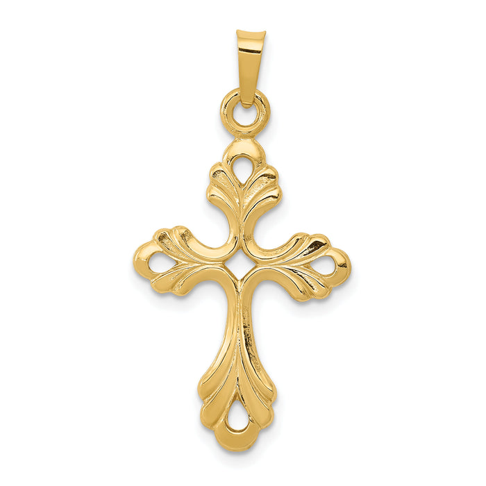 14k Polished Fleur De Lis Cross Pendant-XR1476