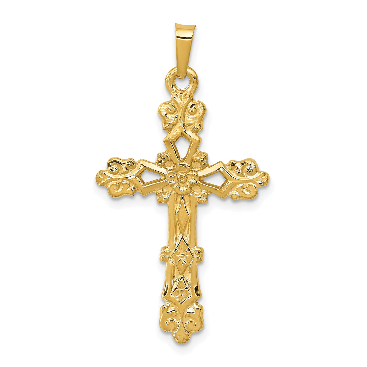 14k Polished Budded Cross Pendant-XR1480