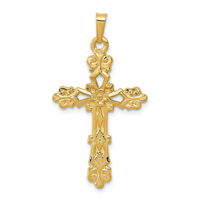 14k Polished Budded Cross Pendant-XR1480