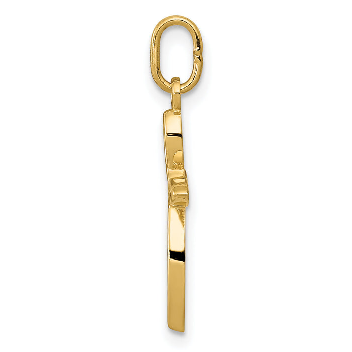 14k Gold Polished Small Ribbon Cross Pendant-XR1486