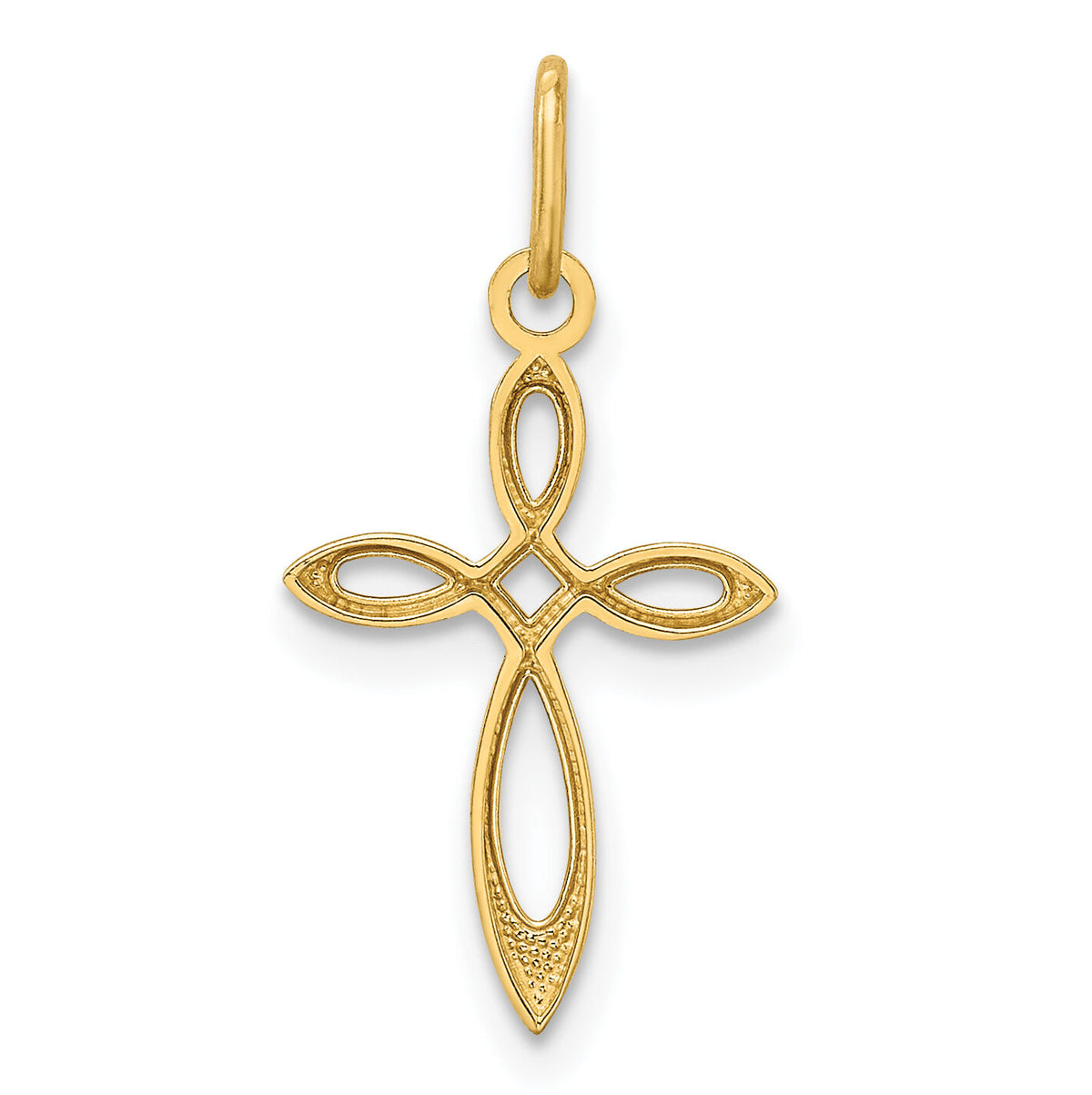 14k Gold Polished Small Ribbon Cross Pendant-XR1486
