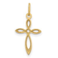 14k Gold Polished Small Ribbon Cross Pendant-XR1486