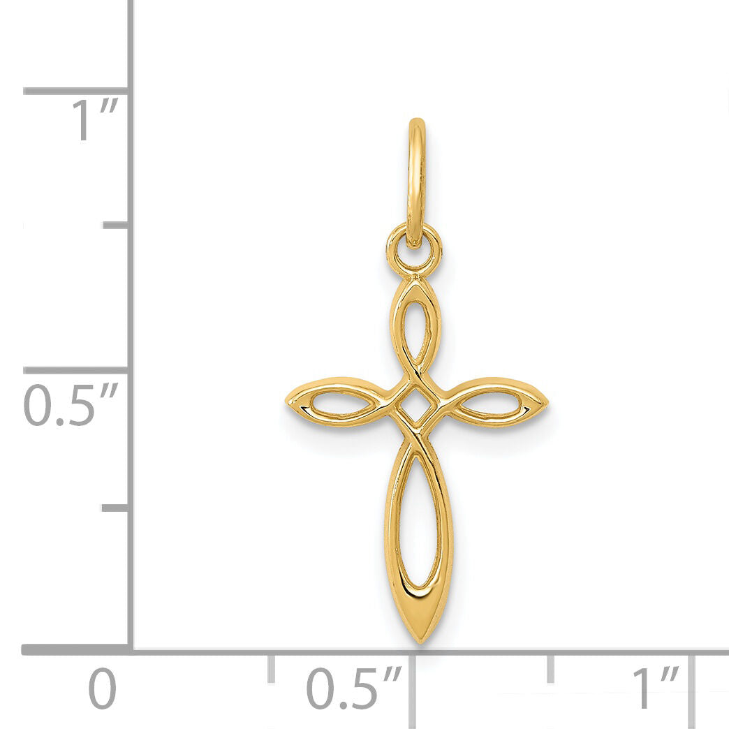 14k Gold Polished Small Ribbon Cross Pendant-XR1486