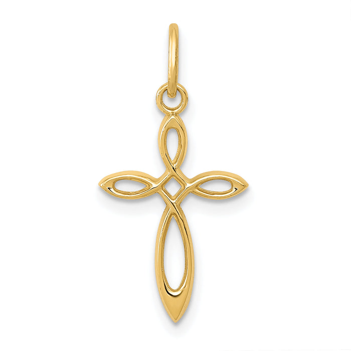 14k Gold Polished Small Ribbon Cross Pendant-XR1486