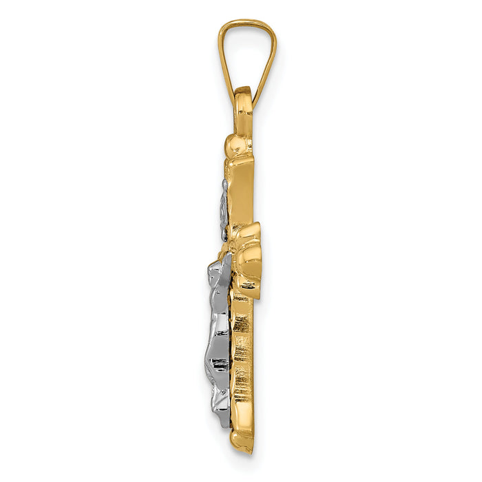 14k Two-Tone Polished INRI Crucifix Cross Pendant-XR1490