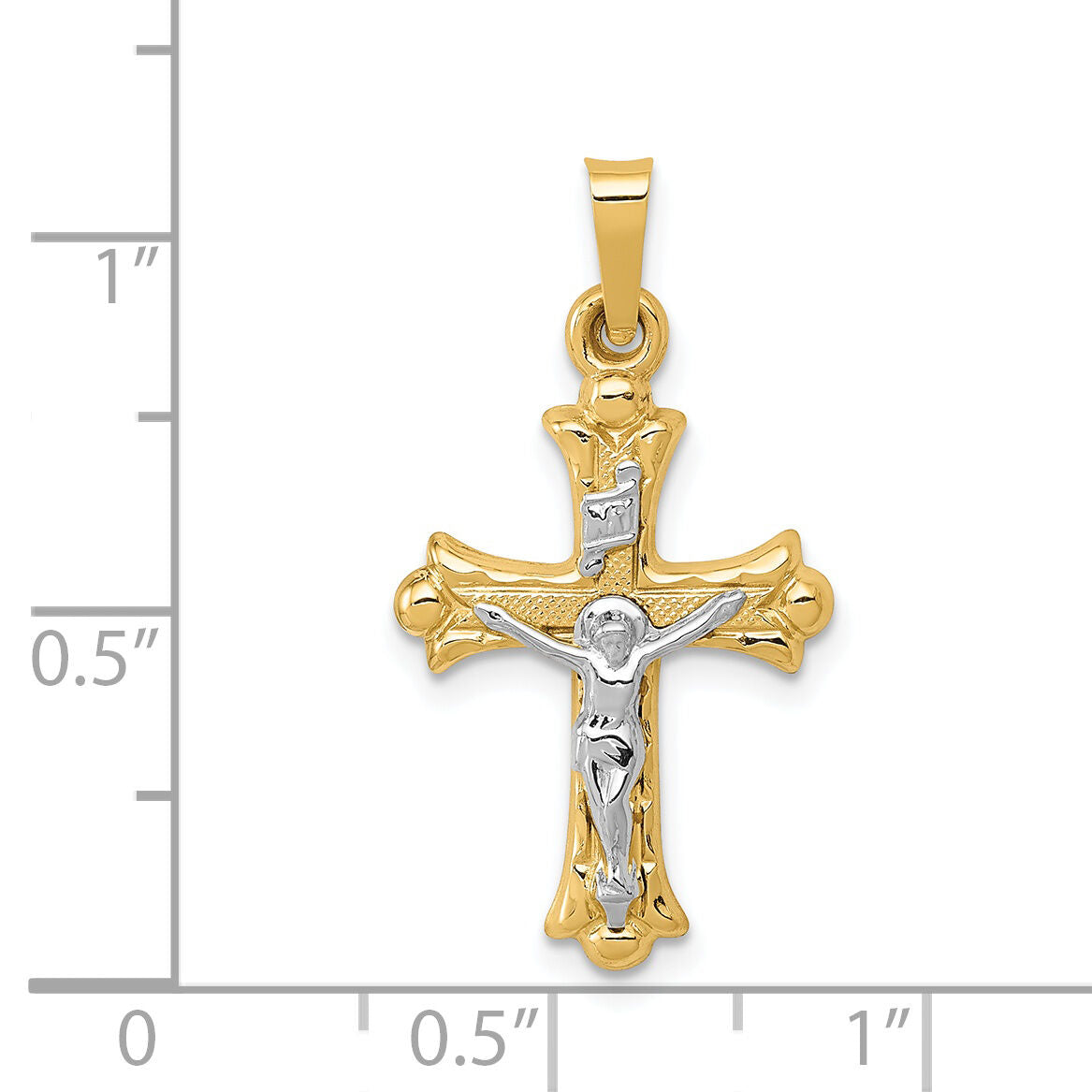 14k Two-Tone Polished INRI Crucifix Cross Pendant-XR1490